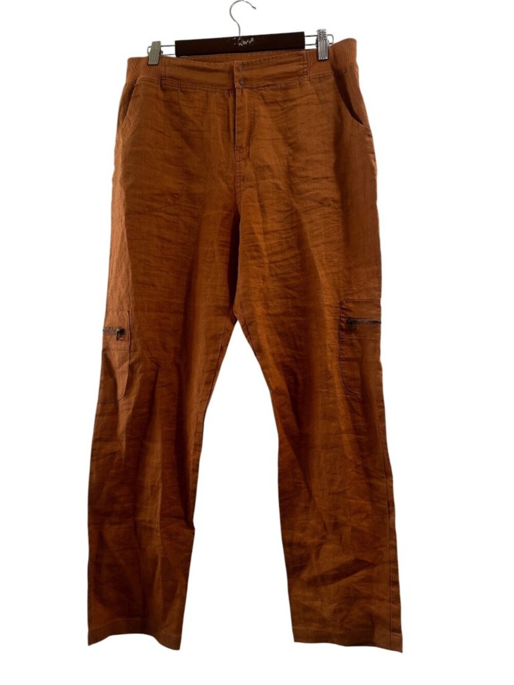 Soft Surroundings Ramie Cargo Utility Pants Womens Medium Brown Flare Outdoor